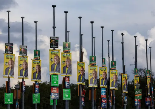 Election posters of different political parties are shown as South Africa prepares for national and provincial elections, in Pretoria, South Africa on April 5, 2024.